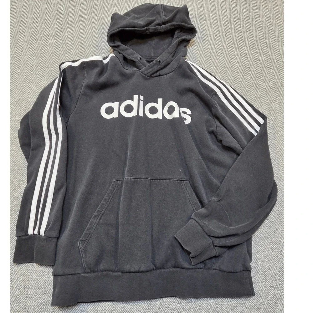 Adidas Mens Essentials 3-Stripes Pullover Hoodie Black White Logo Medium